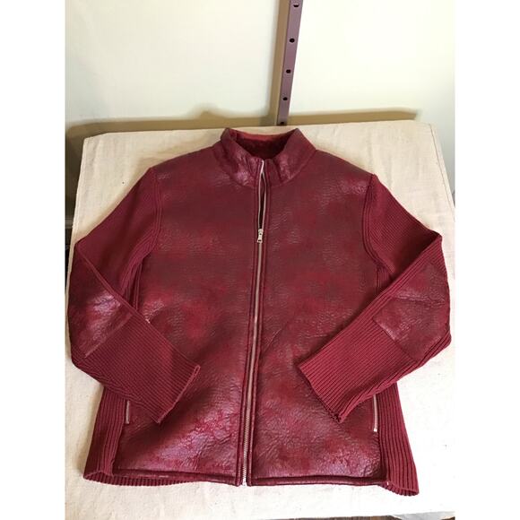 INC International Concepts Mens red faux leather &  knit sweater jacket. XL NWOT - Picture 4 of 9